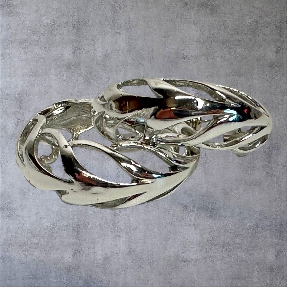 Vintage Silver Tone Braided Hoop Earrings Openwork Chunky‎ Twist